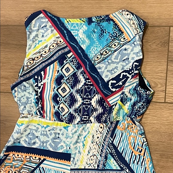 Chicos Long Sleeveless Dress Blue Abstract Asymmetrical Hem Small (4) Chicos 0 - Picture 11 of 13